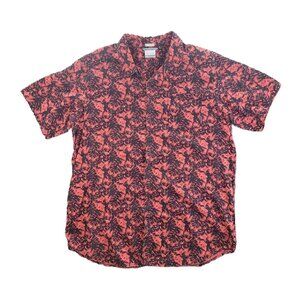Columbia Shirt Red‎ Black Floral Mens XL Short Sleeve Button Up Regular Fit